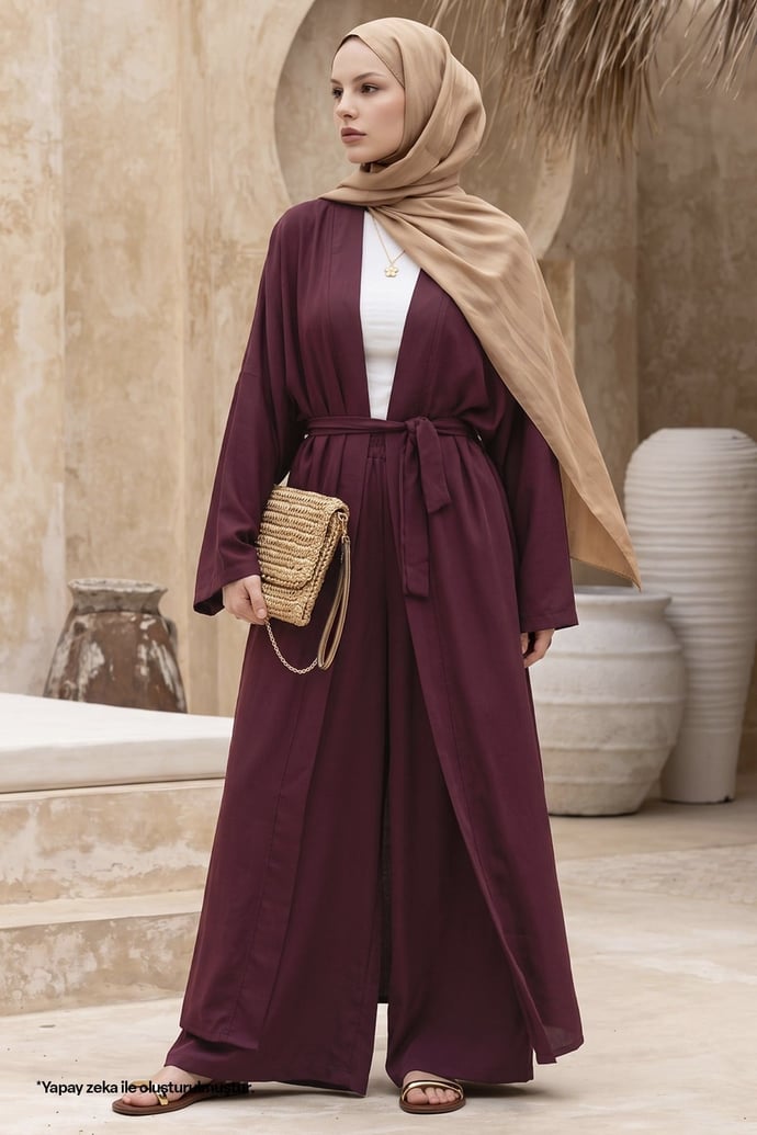 Kimono Pantolonlu Mürdüm Takım