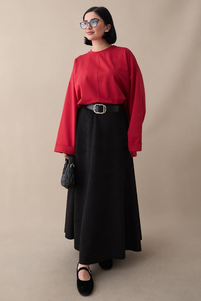 Kolu Katlamalı Oversize Kırmızı Sweat