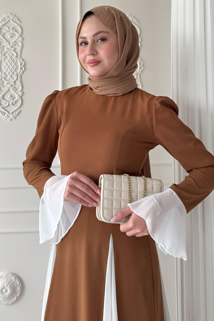 Kolu ve Eteği Tül Detay Taba Elbise