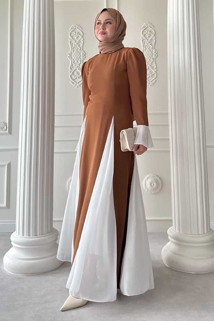 Kolu ve Eteği Tül Detay Taba Elbise