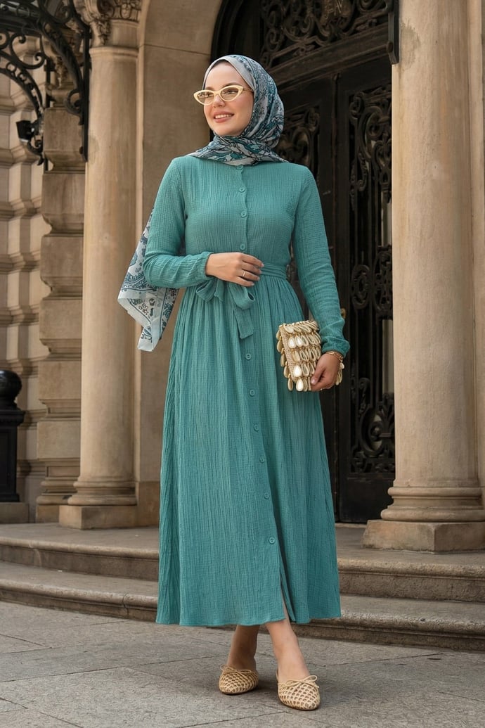 Lemina Kuşaklı Elbise - Mint
