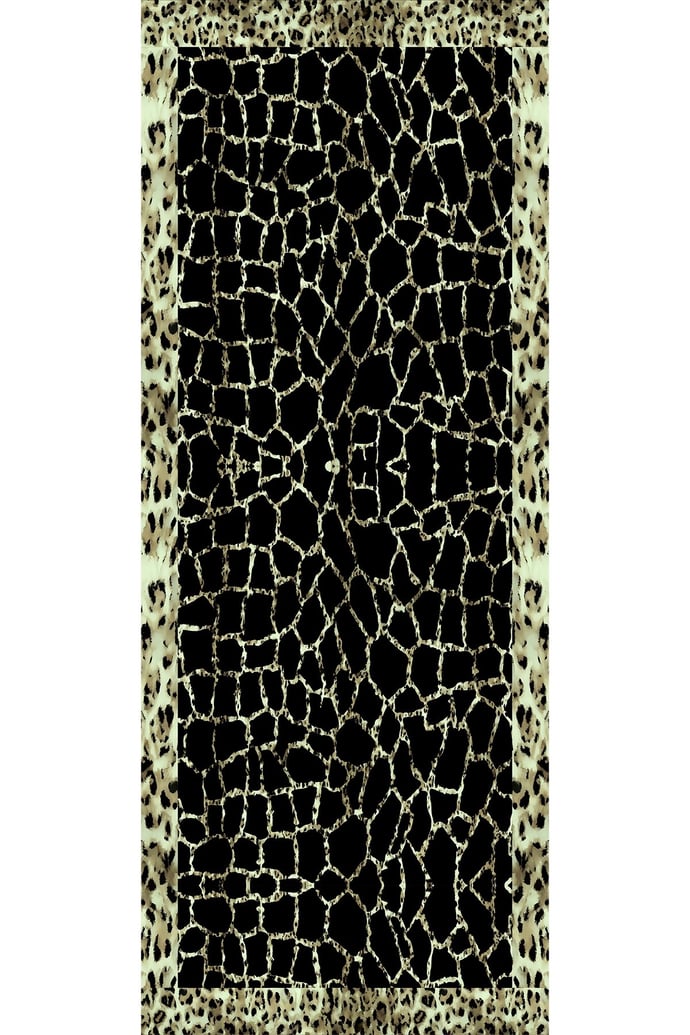 Leopar Mermer Desenli Siyah Soft Pamuk Şal