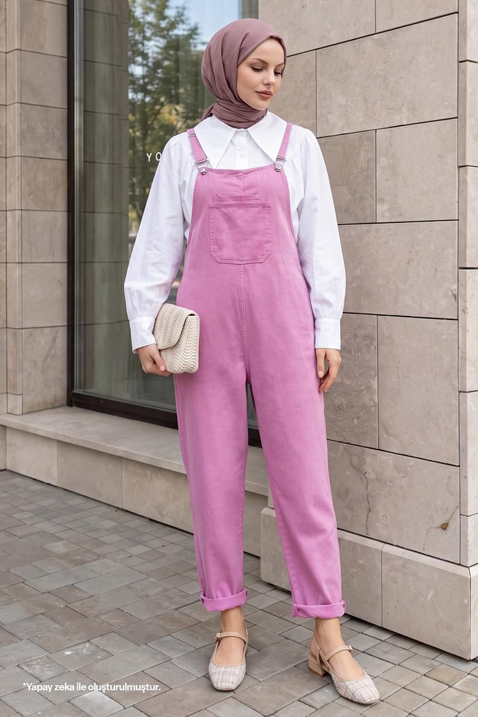 Lindy Askılı Pembe Salopet