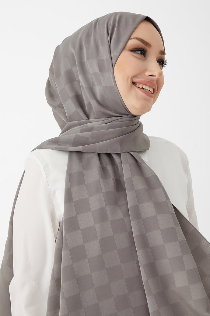 Maura Dama Desen İpeksi Jakar Şal - Koyu Gri