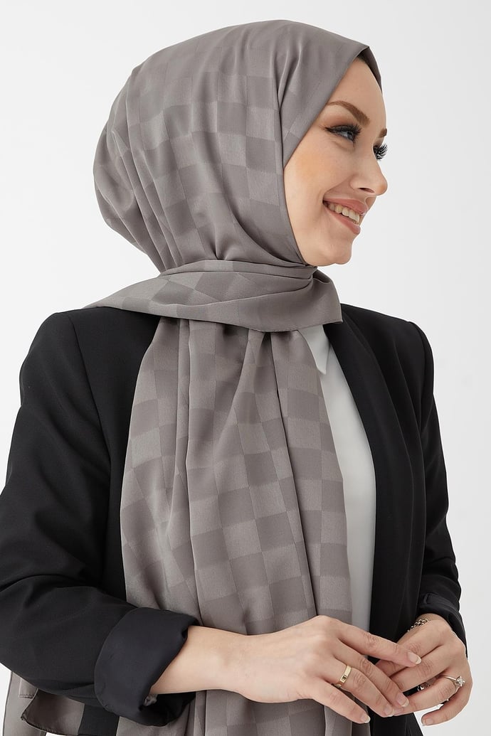 Maura Dama Desen İpeksi Jakar Şal - Koyu Gri