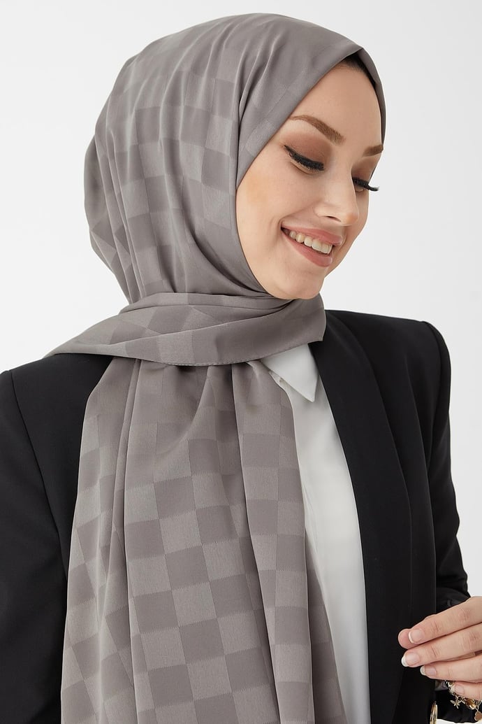 Maura Dama Desen İpeksi Jakar Şal - Koyu Gri