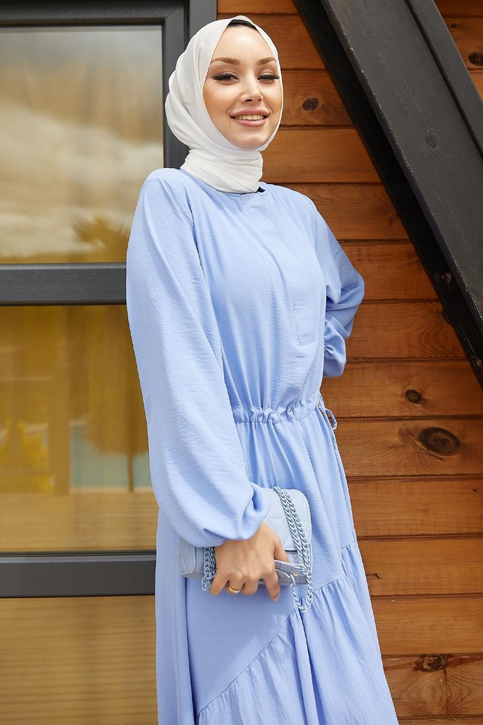 Merya Tünel Kemerli Soft Ayrobin Elbise - Bebe Mavisi