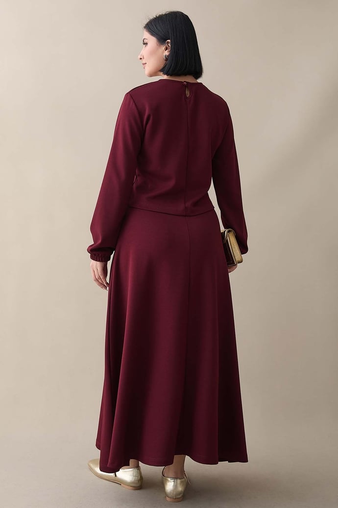 Modal Kurdele Detay Etekli Bordo Takım