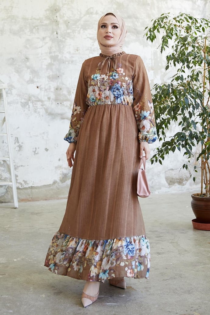 More Floral Jacquard Yoryo Chiffon Dress - Tan