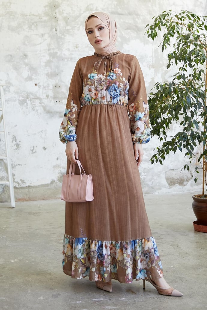 More Floral Jacquard Yoryo Chiffon Dress - Tan