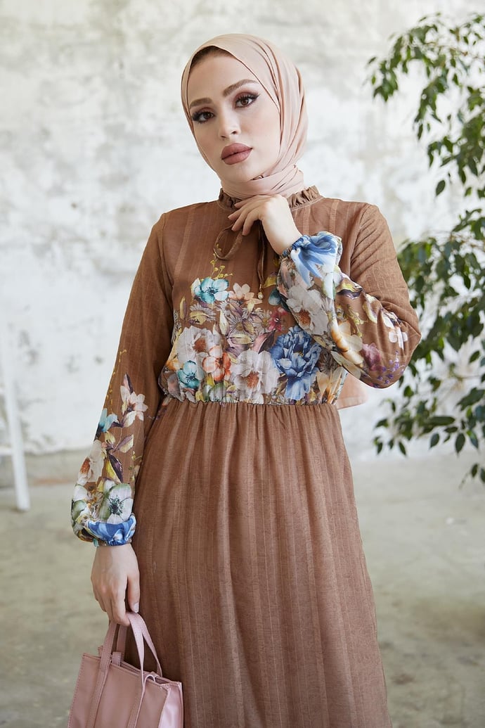 More Floral Jacquard Yoryo Chiffon Dress - Tan
