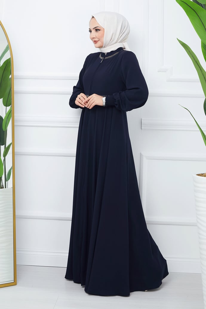 Nakışlı Mevlana Kumaş Lacivert Ferace
