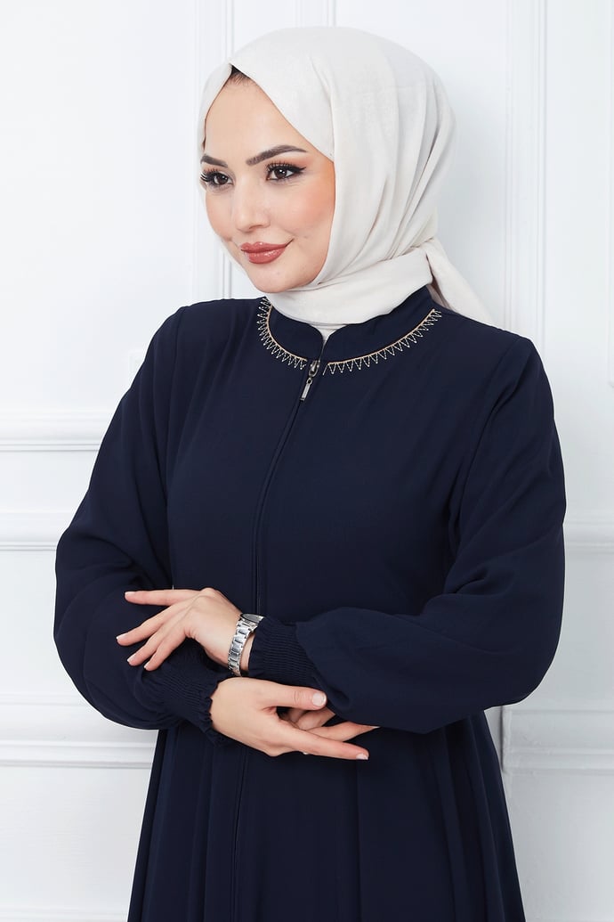 Nakışlı Mevlana Kumaş Lacivert Ferace