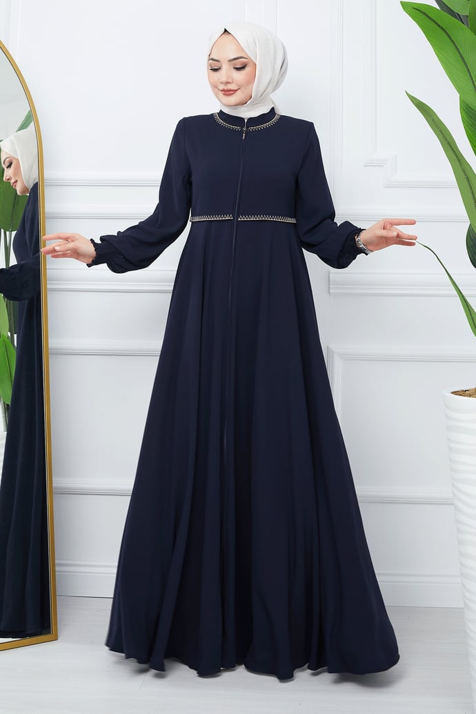 Nakışlı Mevlana Kumaş Lacivert Ferace