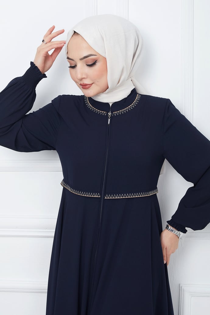 Nakışlı Mevlana Kumaş Lacivert Ferace