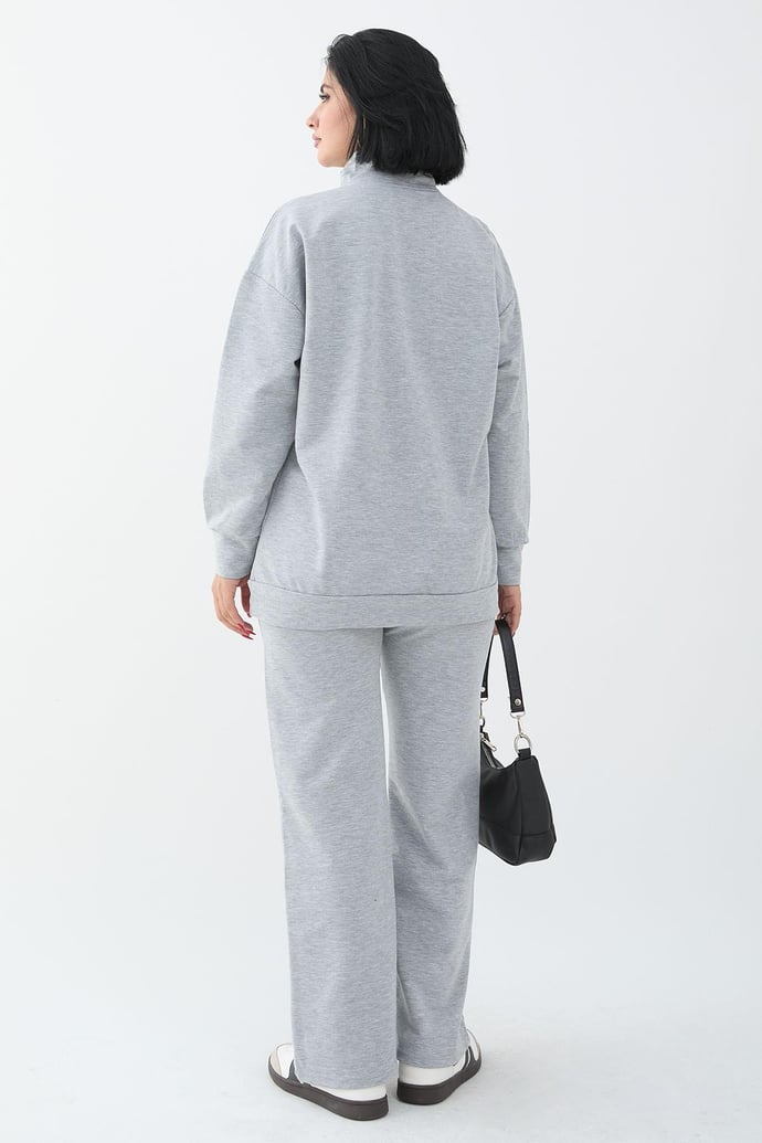 Nice Printed Zippered Gray Two-Piece Set