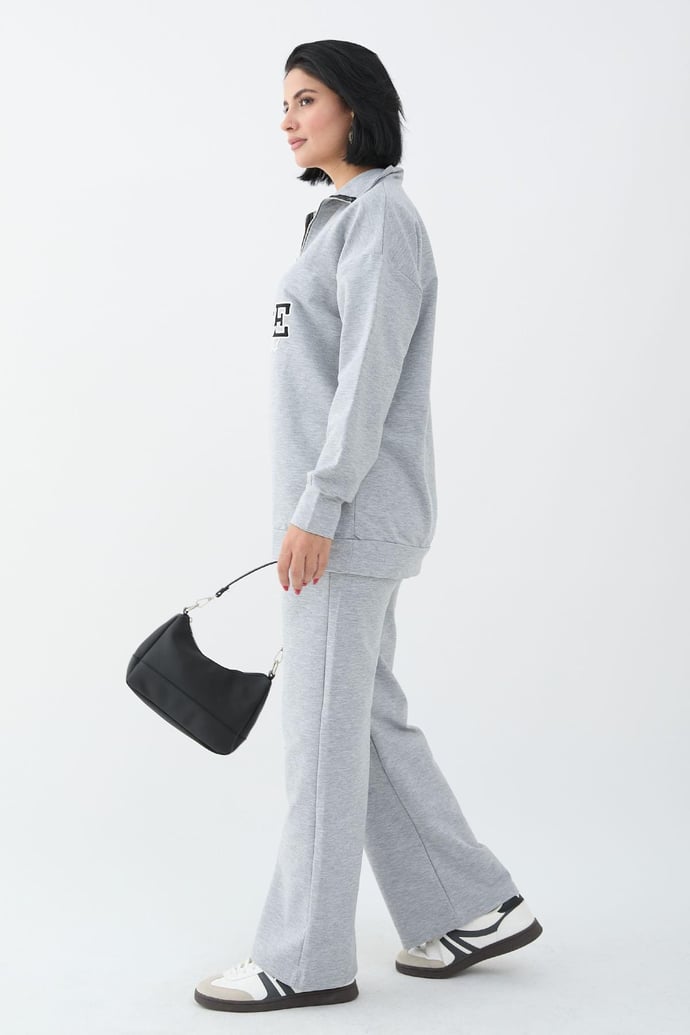 Nice Printed Zippered Gray Two-Piece Set