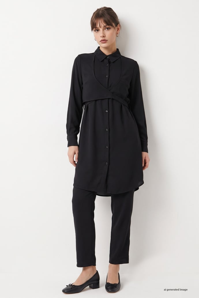 Front-Tied Black Two-Piece Suit