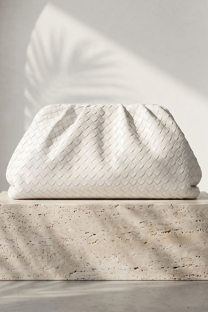 Örgü Desen Dokulu Beyaz Clutch Çanta