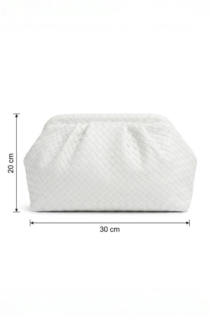 Örgü Desen Dokulu Beyaz Clutch Çanta