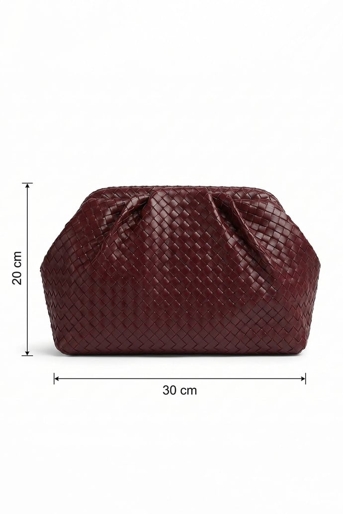 Örgü Desen Dokulu Bordo Clutch Çanta