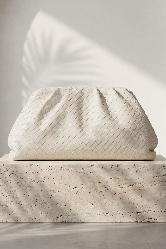 Örgü Desen Dokulu Krem Clutch Çanta