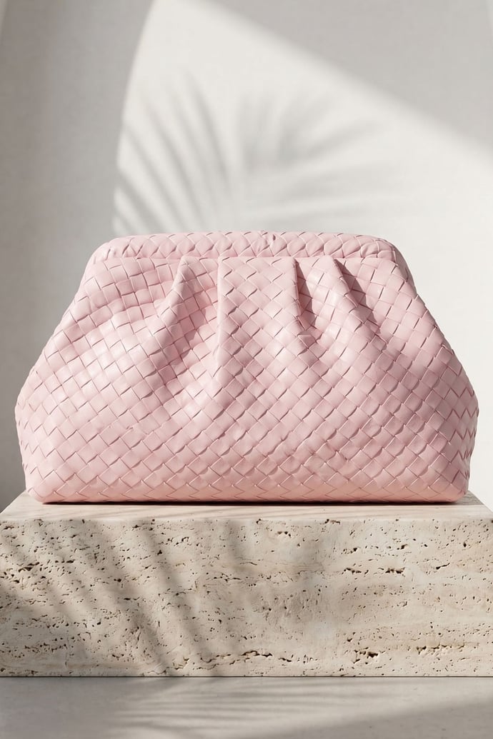 Örgü Desen Dokulu Pembe Clutch Çanta