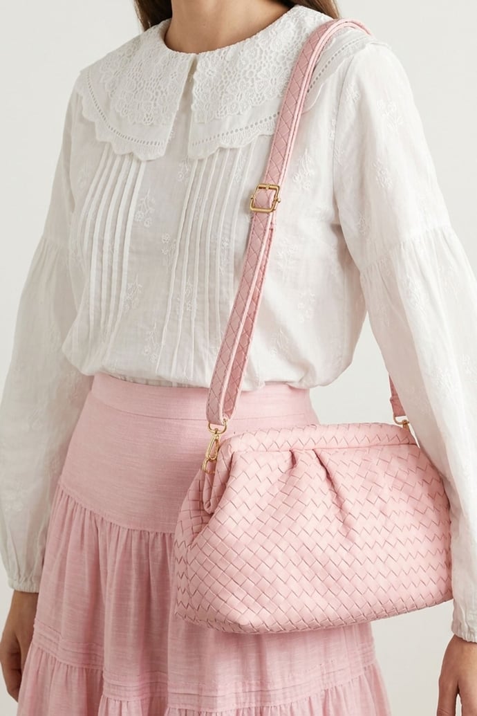 Örgü Desen Dokulu Pembe Clutch Çanta