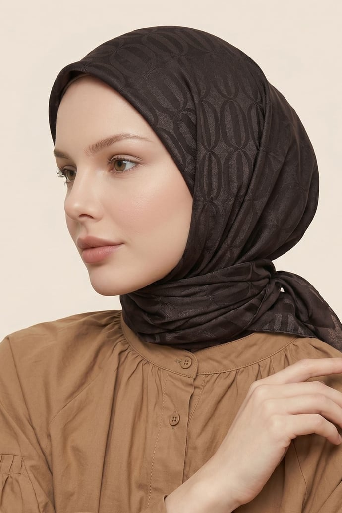 Oval Desen Ayrobin Jakar Eşarp - Acı Kahve
