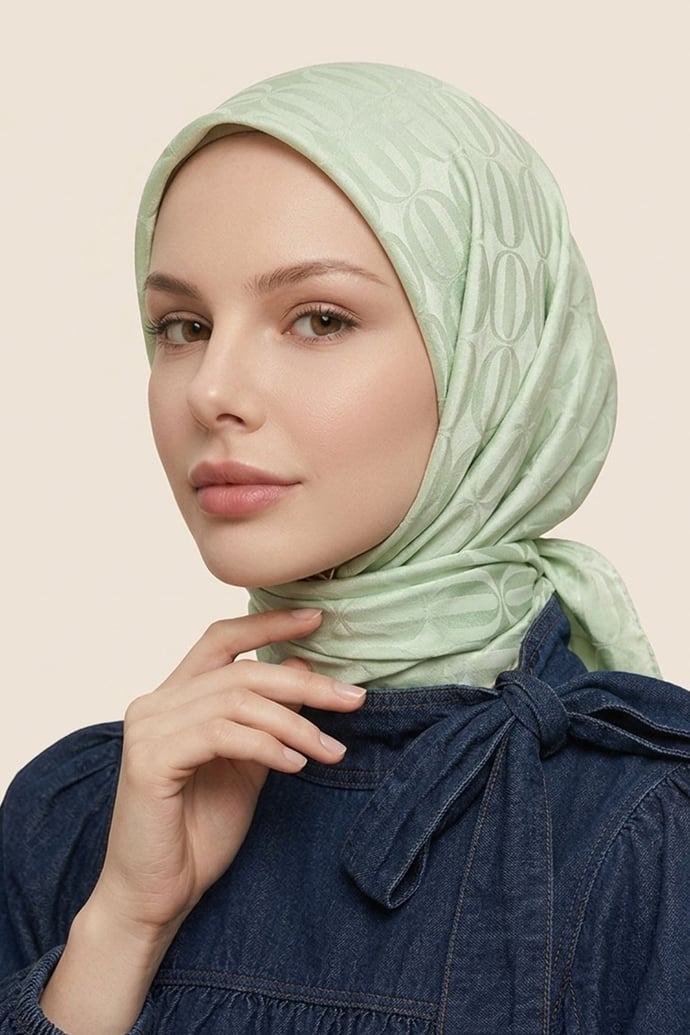 Oval Desen Ayrobin Jakar Eşarp - Mint Yeşili