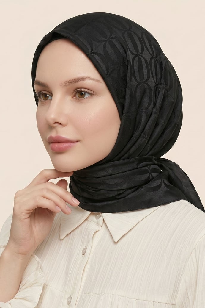 Oval Desen Ayrobin Jakar Eşarp - Siyah