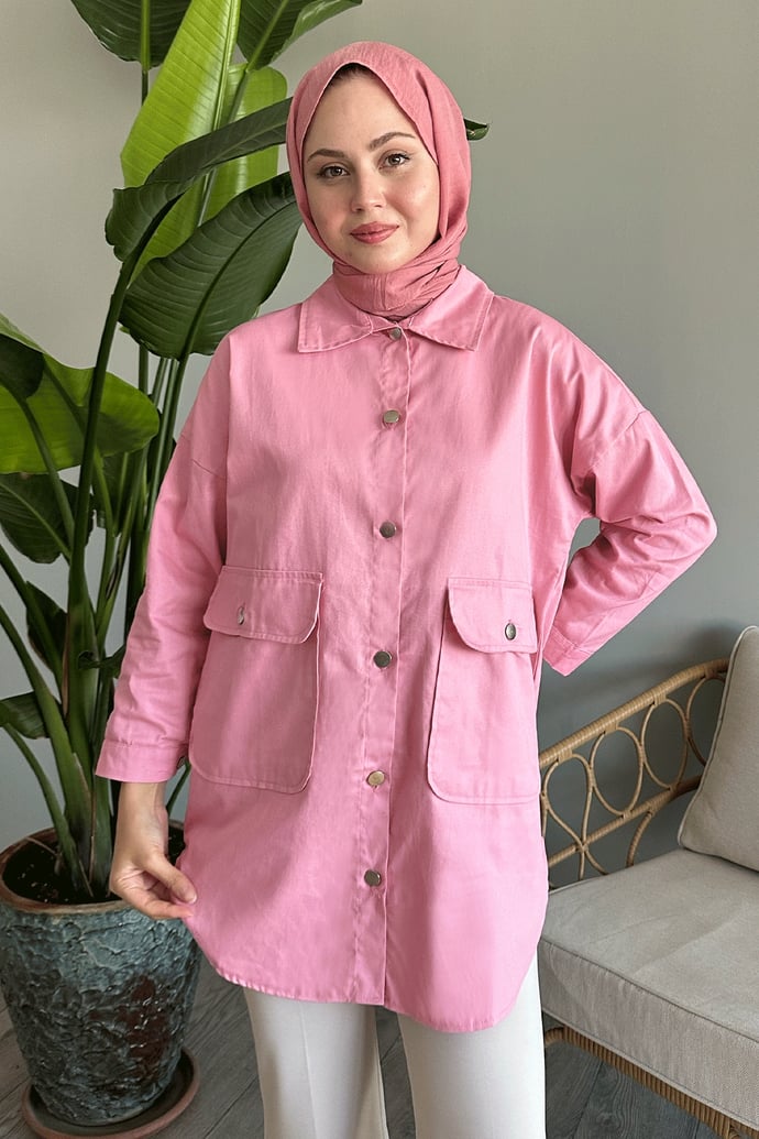 Oversize Gabardin Pudra Ceket
