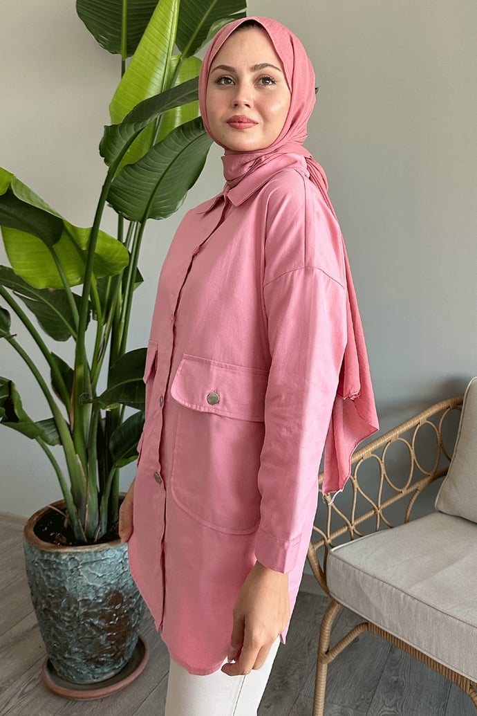 Oversize Gabardin Pudra Ceket