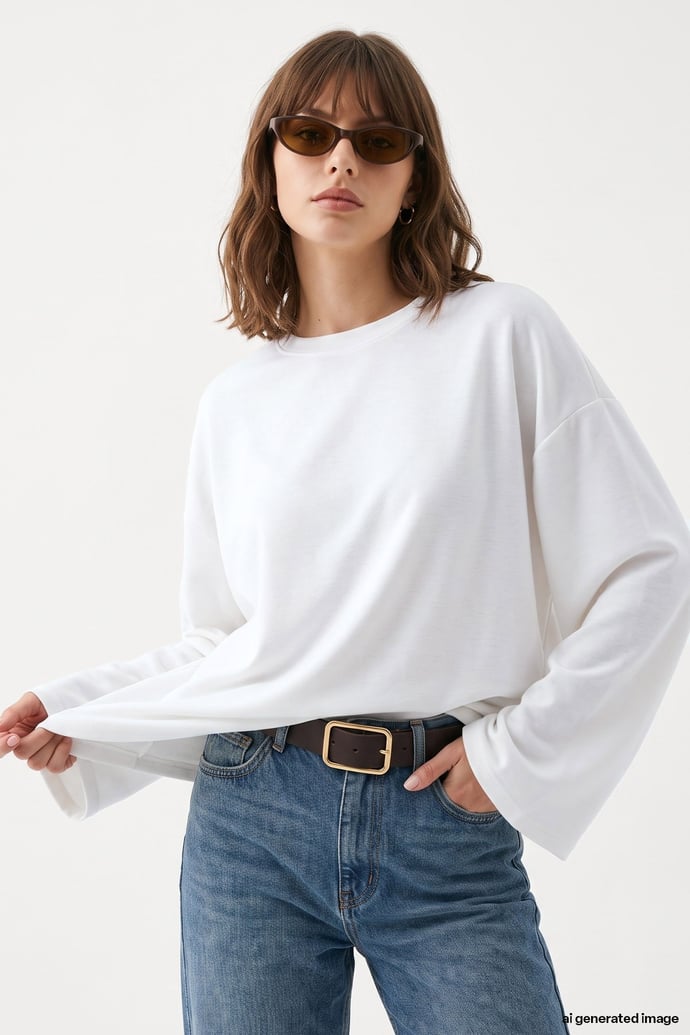 Oversize Geniş Kol Beyaz Sweat