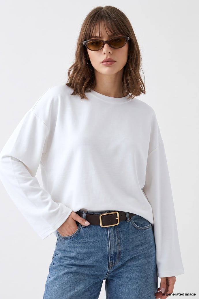 Oversize Geniş Kol Beyaz Sweat