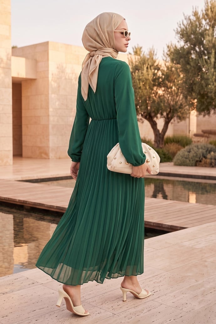 Pleated Limelda Emerald Green Chiffon Dress