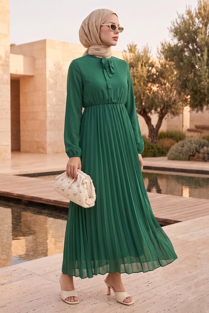 Pleated Limelda Emerald Green Chiffon Dress