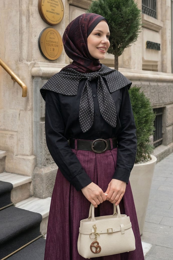Puantiye Yaka Garnili Siyah Gömlek