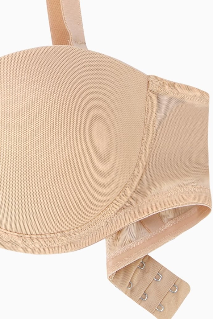 Rosali Mesh Straplez Sütyen Soft Push Up Yarı Dolgulu Premium Basic - Ten - 2226