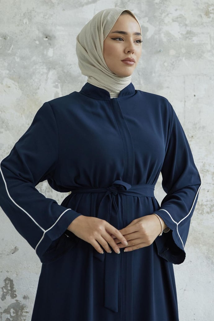 Salvia Salaş Kol Biye Desenli Lacivert Ferace