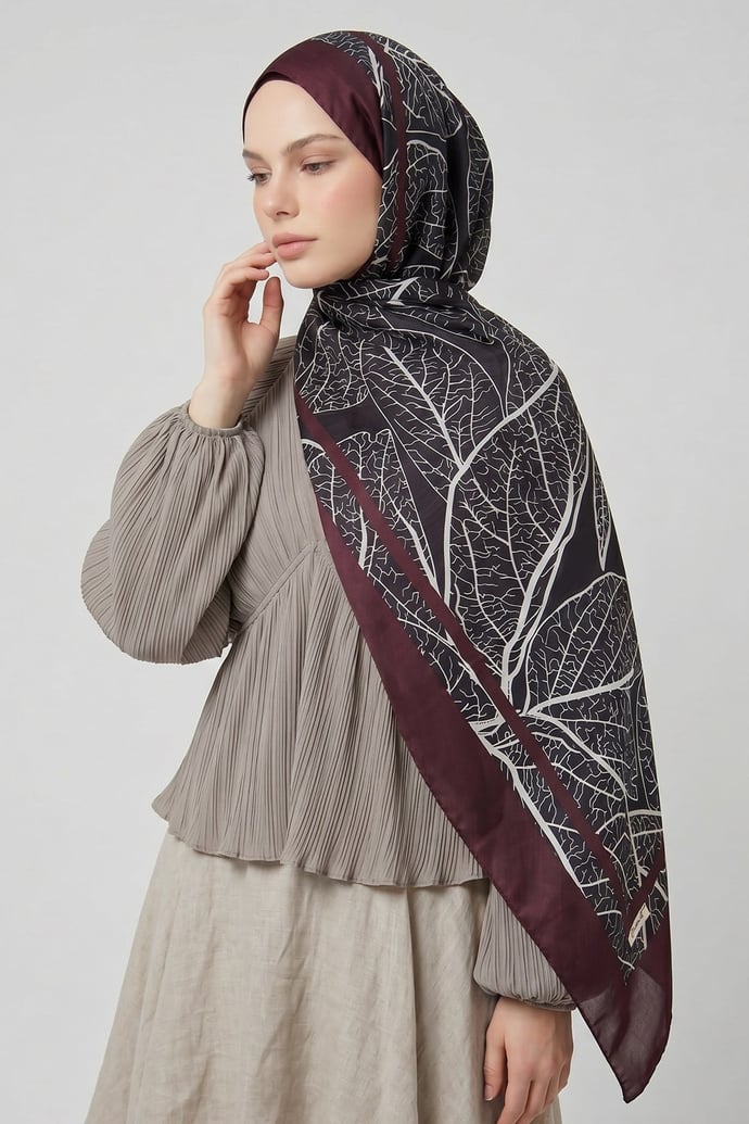 Sarmaşık Desen Bordo Soft Pamuk Şal