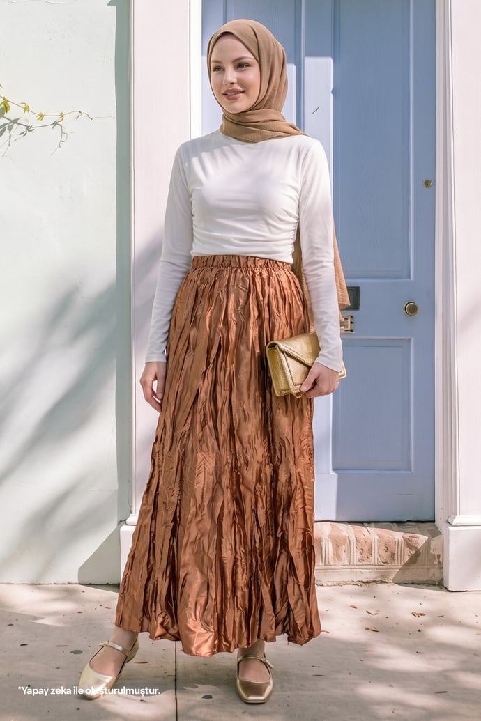 Saten Kraş Camel Etek