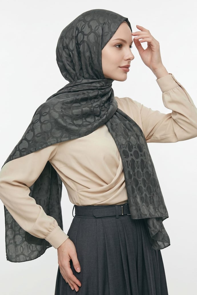Soft Oval Desenli Antrasit Jakar Şal