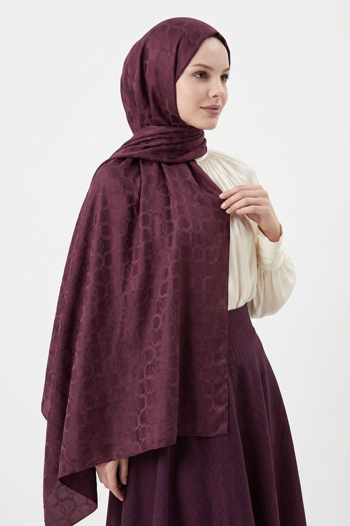 Soft Oval Desenli Bordo Jakar Şal