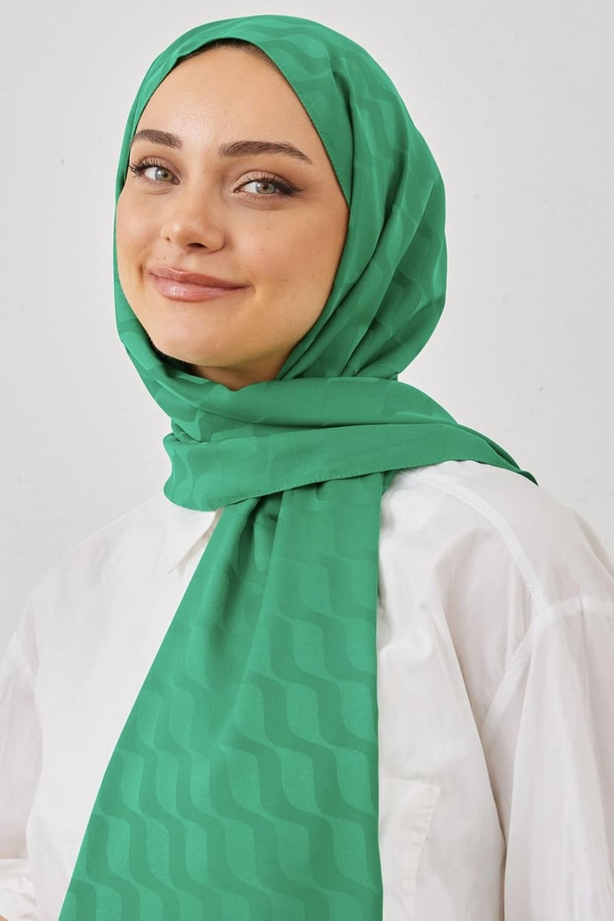Su Desen İpeksi Jakar Şal - Yeşil