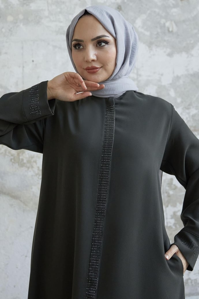 Taş Roba Detaylı Haki Ferace
