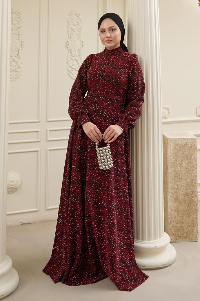 Taşlı Buzy Kırmızı Elbise