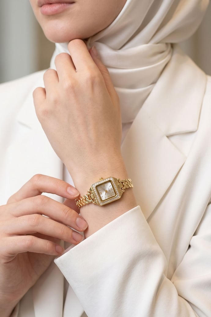 Taşlı Minimal Çerçeveli Gold Kadın Kol Saati