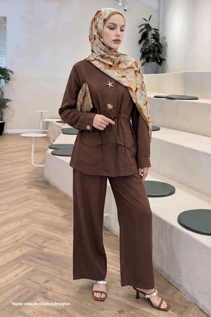 Tünel Kemerli Pantolonlu Taba Takım