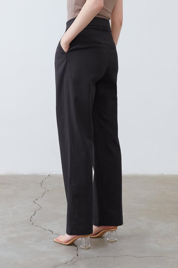 NATURAL LINEN PALAZZO PANTS BLACK